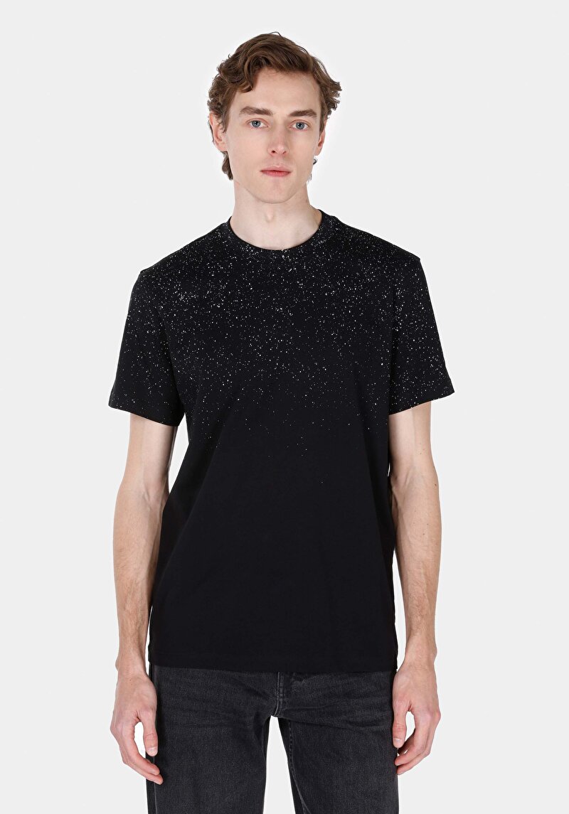 Regular Fit Yuvarlak Yaka Baskılı Erkek Siyah Kısa Kol Tişört