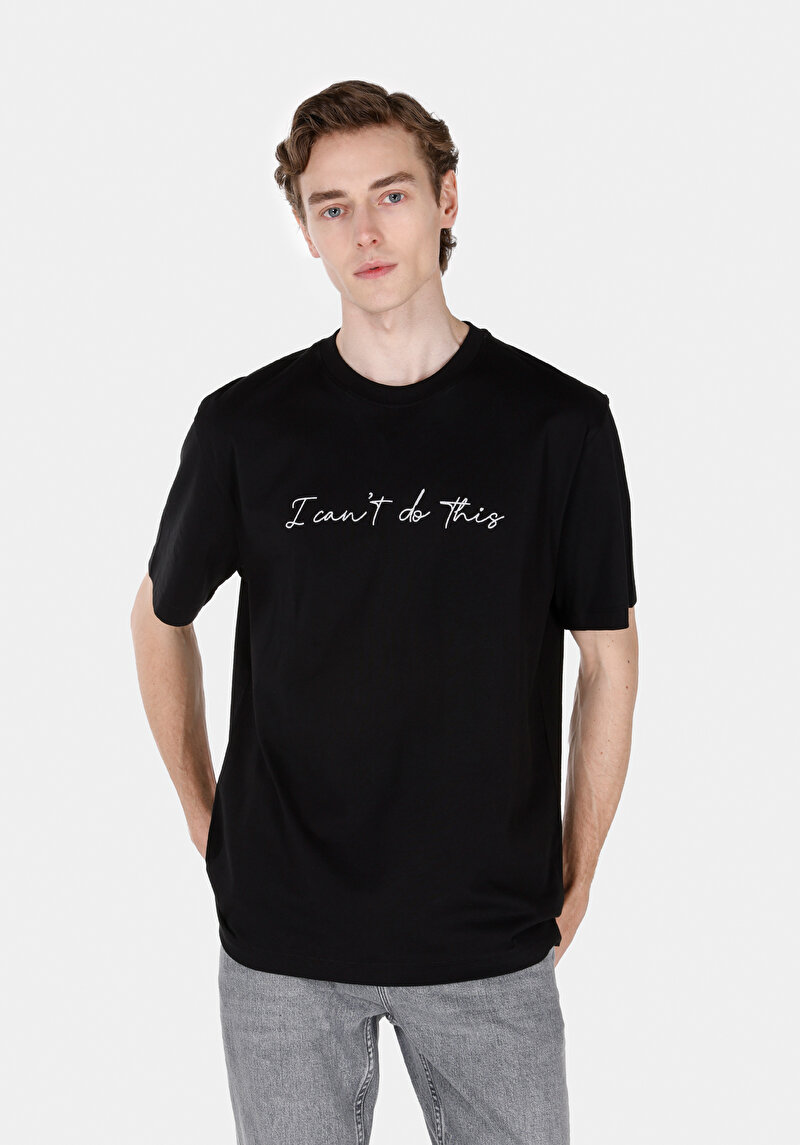 Comfort Fit Yuvarlak Yaka Düz Erkek Siyah Kısa Kol Tişört