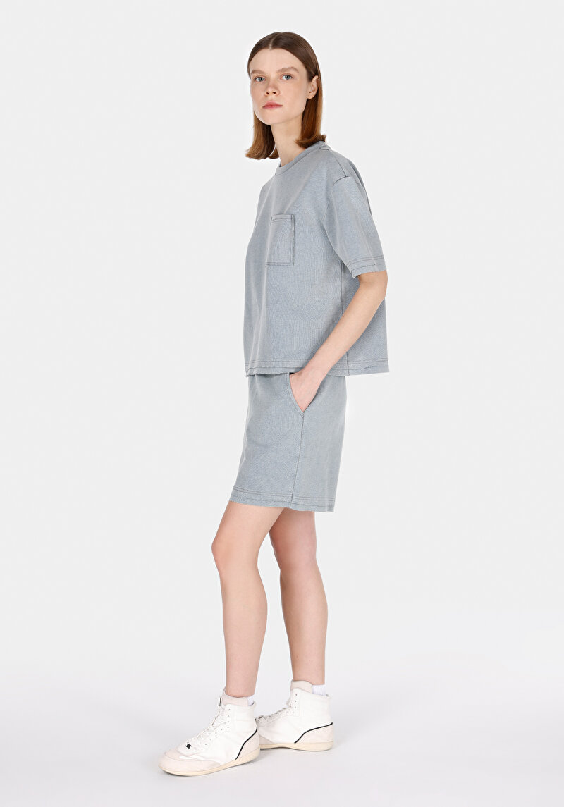 Regular Fit Orta Bel Düz Kadın Gri Şort