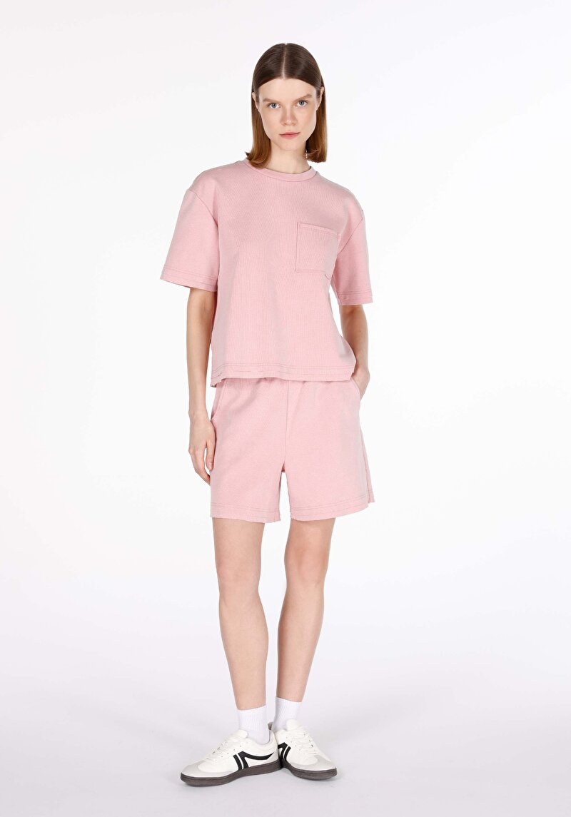 Regular Fit Orta Bel Düz Kadın Pembe Şort