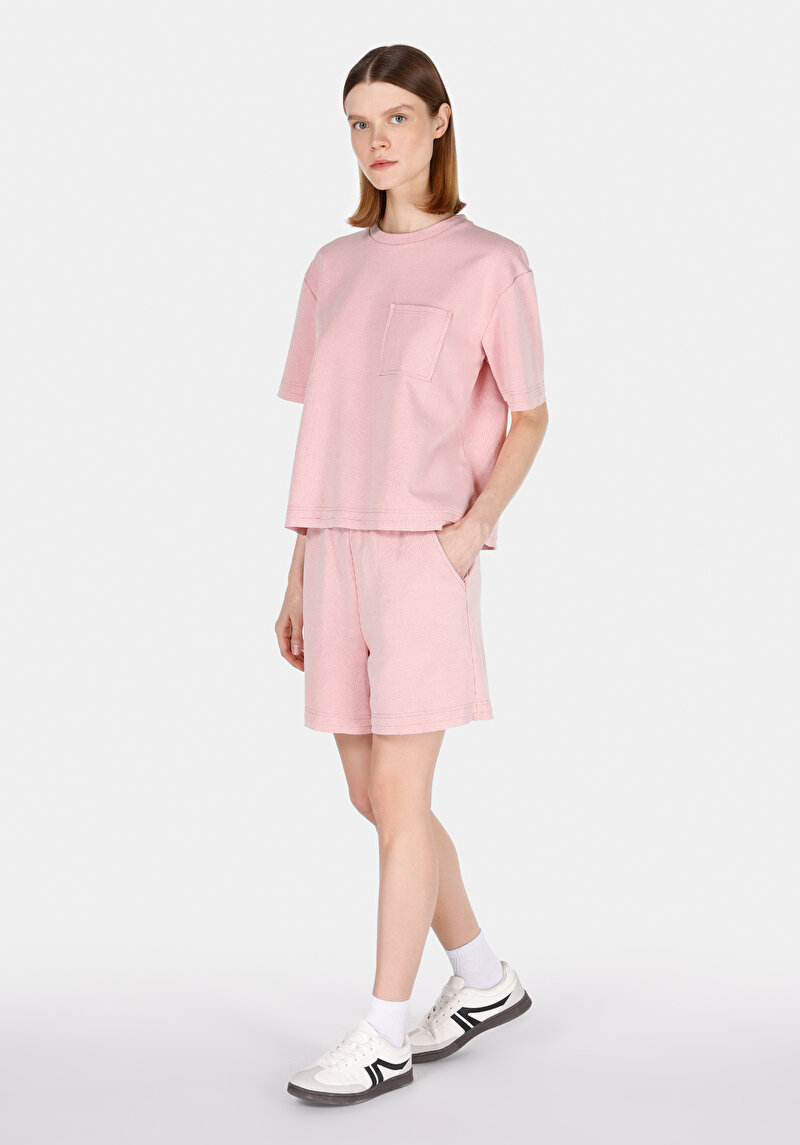 Regular Fit Orta Bel Düz Kadın Pembe Şort