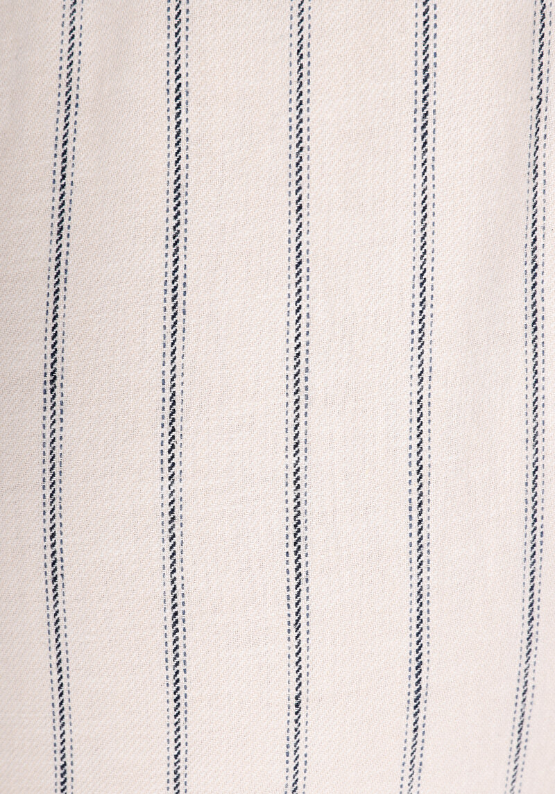 Regular Fit Yüksel Bel Geniş Paça Astarsız Kadın Ekru Pantolon