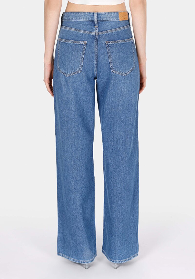 Regular Fit Kadın Pamuklu Fermuarlı Mid İndigo Denim Jean Pantolon