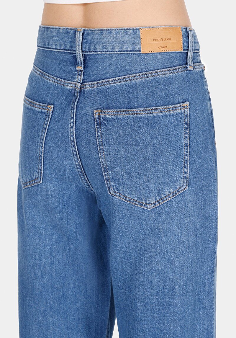 Regular Fit Kadın Pamuklu Fermuarlı Mid İndigo Denim Jean Pantolon
