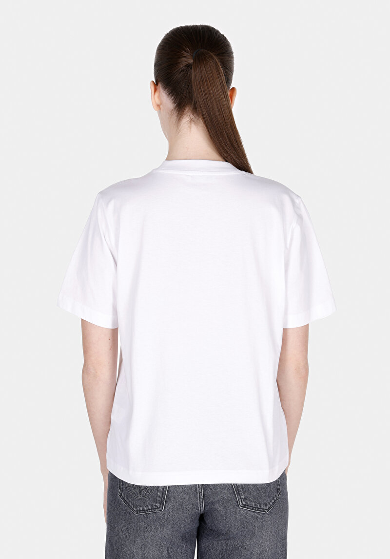 Regular Fit Pamuklu Yuvarlak Yaka Baskılı Kadın Beyaz Kısa Kol Tişört