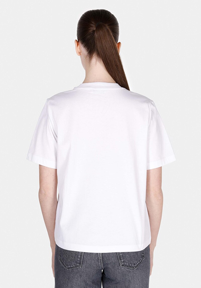 Regular Fit Yuvarlak Yaka Baskılı Kadın Beyaz Kısa Kol Tişört