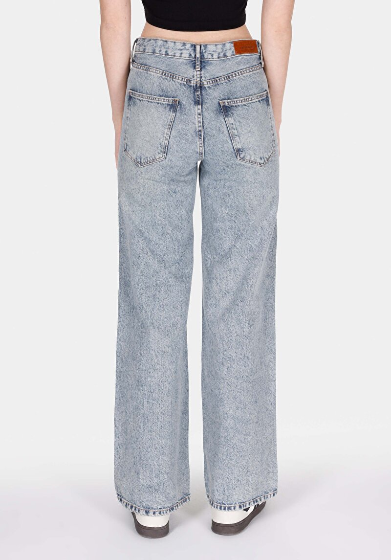 Regular Fit Yüksel Bel Geniş Paça Kadın Denim Jean Pantolon