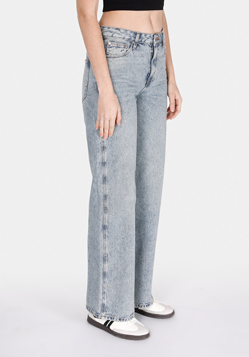 Regular Fit Yüksel Bel Geniş Paça Kadın Denim Jean Pantolon