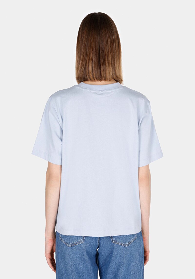 Regular Fit Pamuklu Yuvarlak Yaka Baskılı Kadın Mavi Kısa Kol Tişört