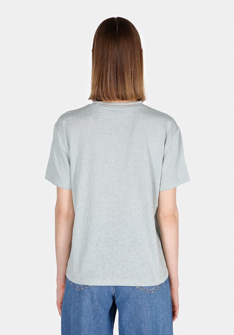 Regular Fit Yuvarlak Yaka Düz Kadın Yeşil Kısa Kol Tişört