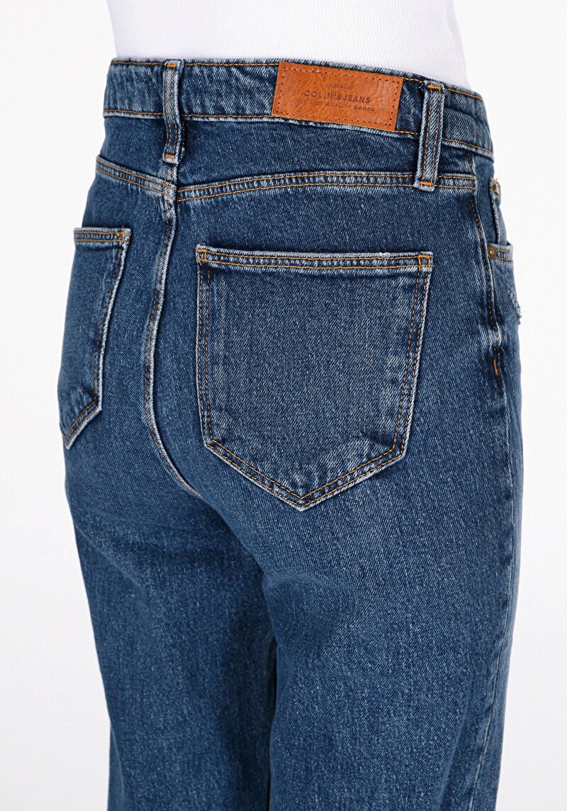 Slim Fit Orta Bel Düz Paça Kadın İndigo Jean Pantolon