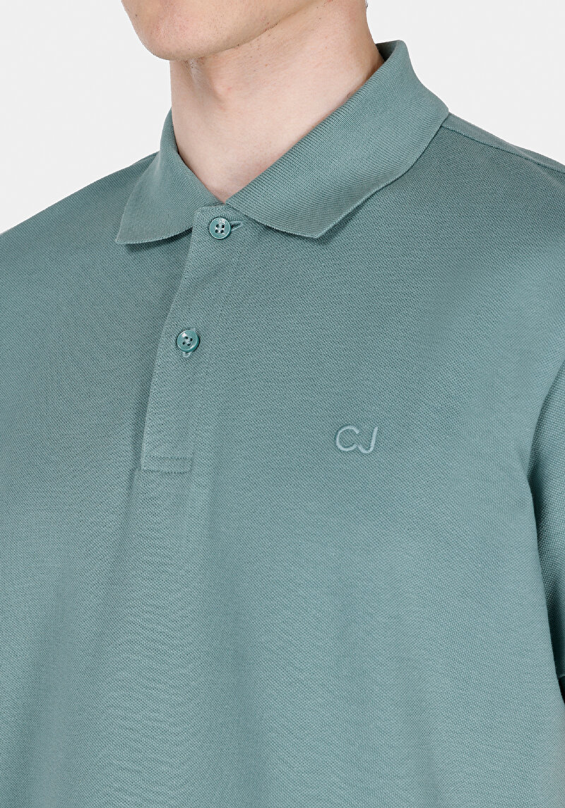 Regular Fit Polo Yaka Düz Erkek Yeşil Cepsiz Kısa Kol Tişört