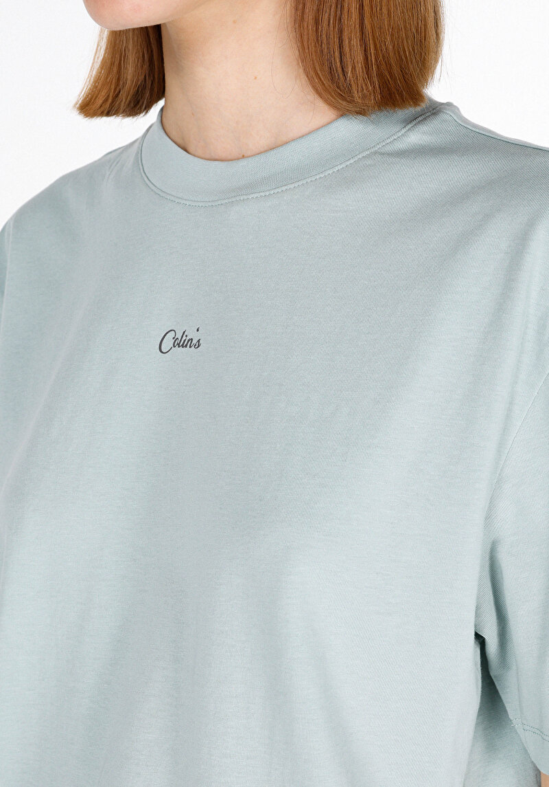 Regular Fit Yuvarlak Yaka Düz Kadın Yeşil Kısa Kol Tişört