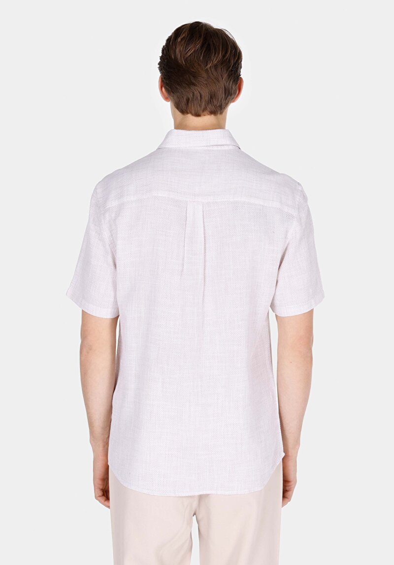 Regular Fit Shirt Neck Düz Erkek Bej Uzun Kol Gömlek