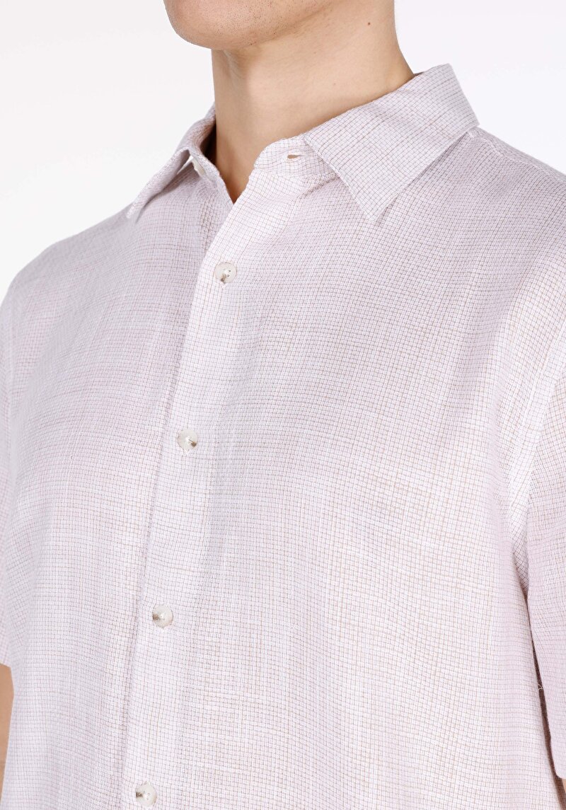 Regular Fit Shirt Neck Düz Erkek Bej Uzun Kol Gömlek