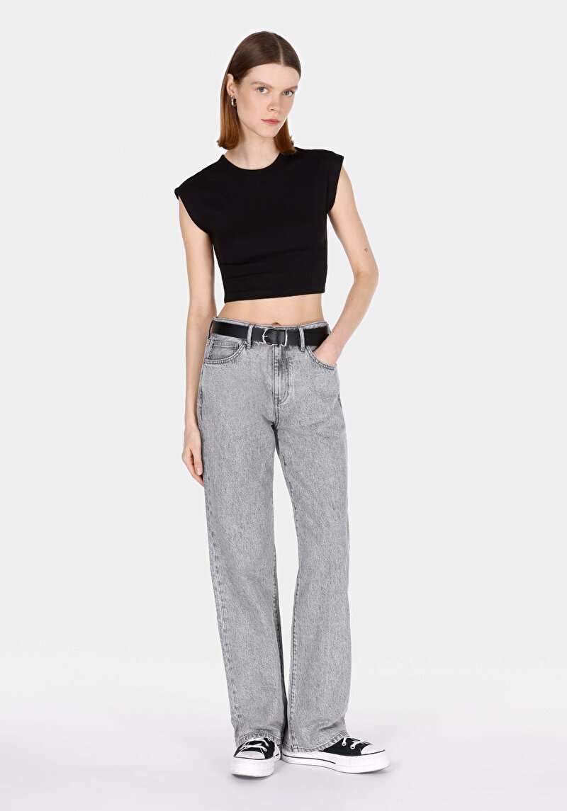 Straight Fit Orta Bel Tam Boy Paça Kadın Koyu İndigo Jean Pantolon