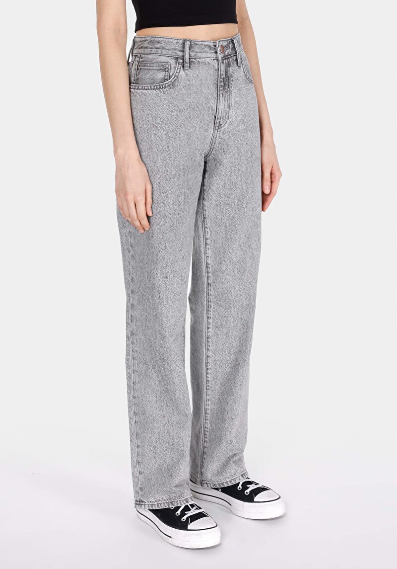 Straight Fit Orta Bel Tam Boy Paça Kadın Koyu İndigo Jean Pantolon