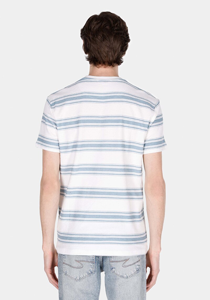 Regular Fit Yuvarlak Yaka Jakarlı Erkek Ekru Kısa Kol Tişört