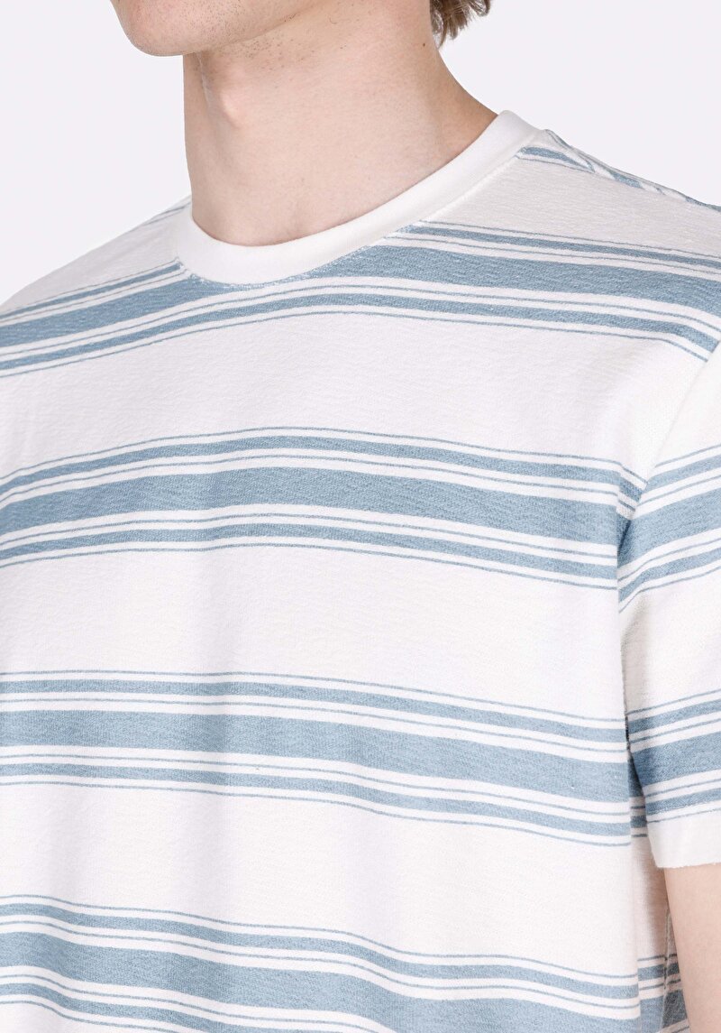 Regular Fit Yuvarlak Yaka Jakarlı Erkek Ekru Kısa Kol Tişört