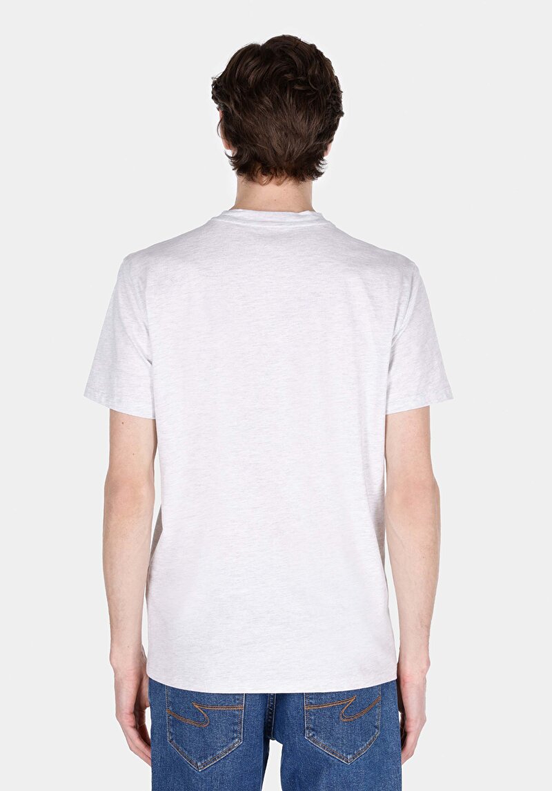 Regular Fit Yuvarlak Yaka Düz Erkek Ekru Kısa Kol Pamuklu Tişört