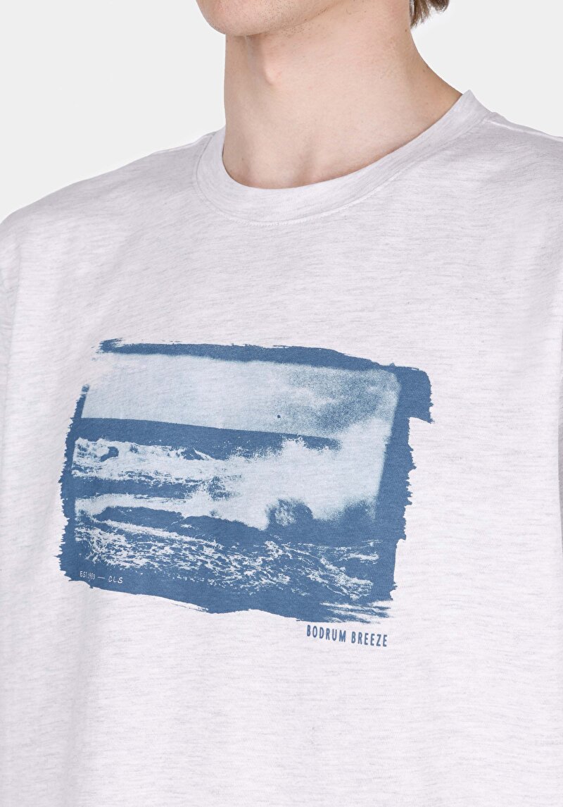 Regular Fit Yuvarlak Yaka Düz Erkek Ekru Kısa Kol Pamuklu Tişört