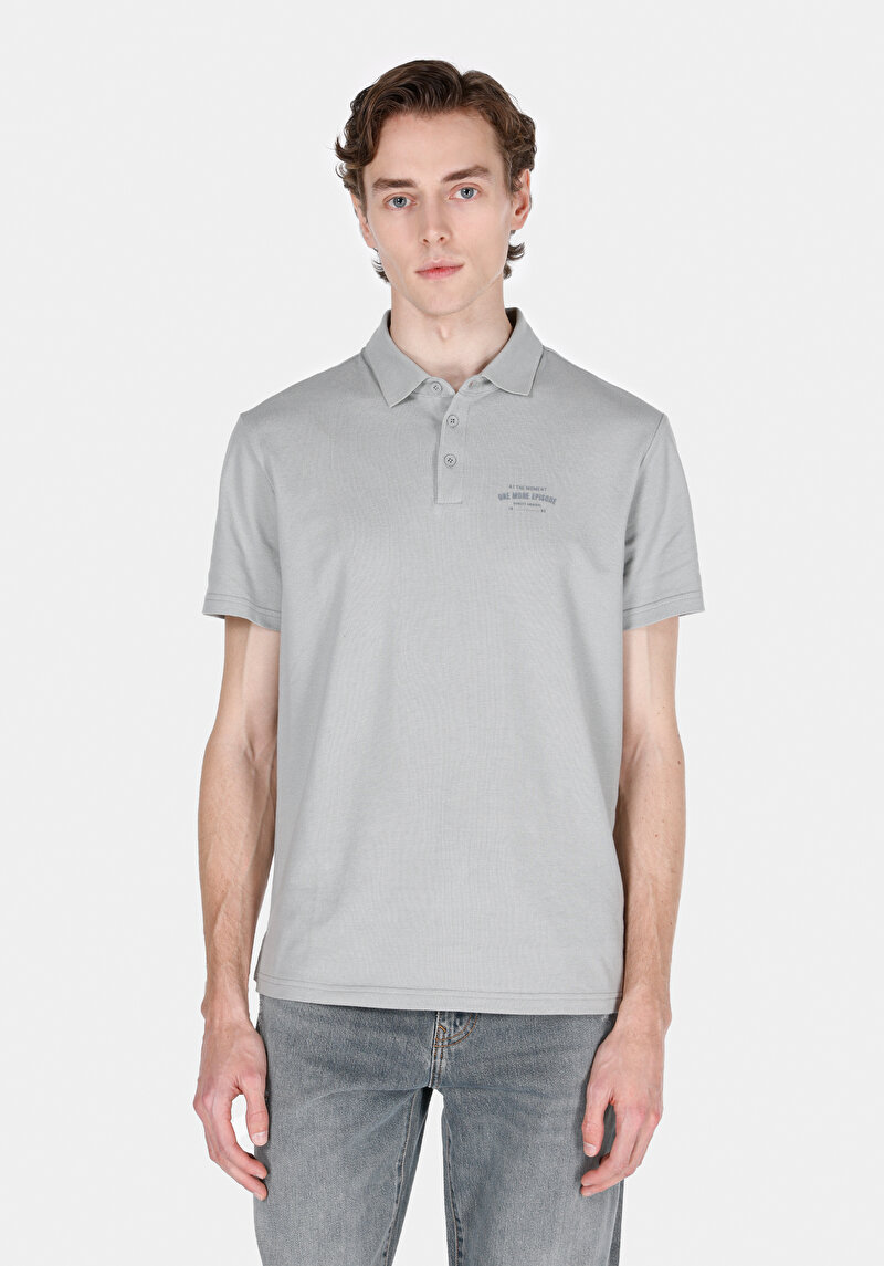 Regular Fit Polo Yaka Düz Erkek Gri Örme Kısa Kol Tişört