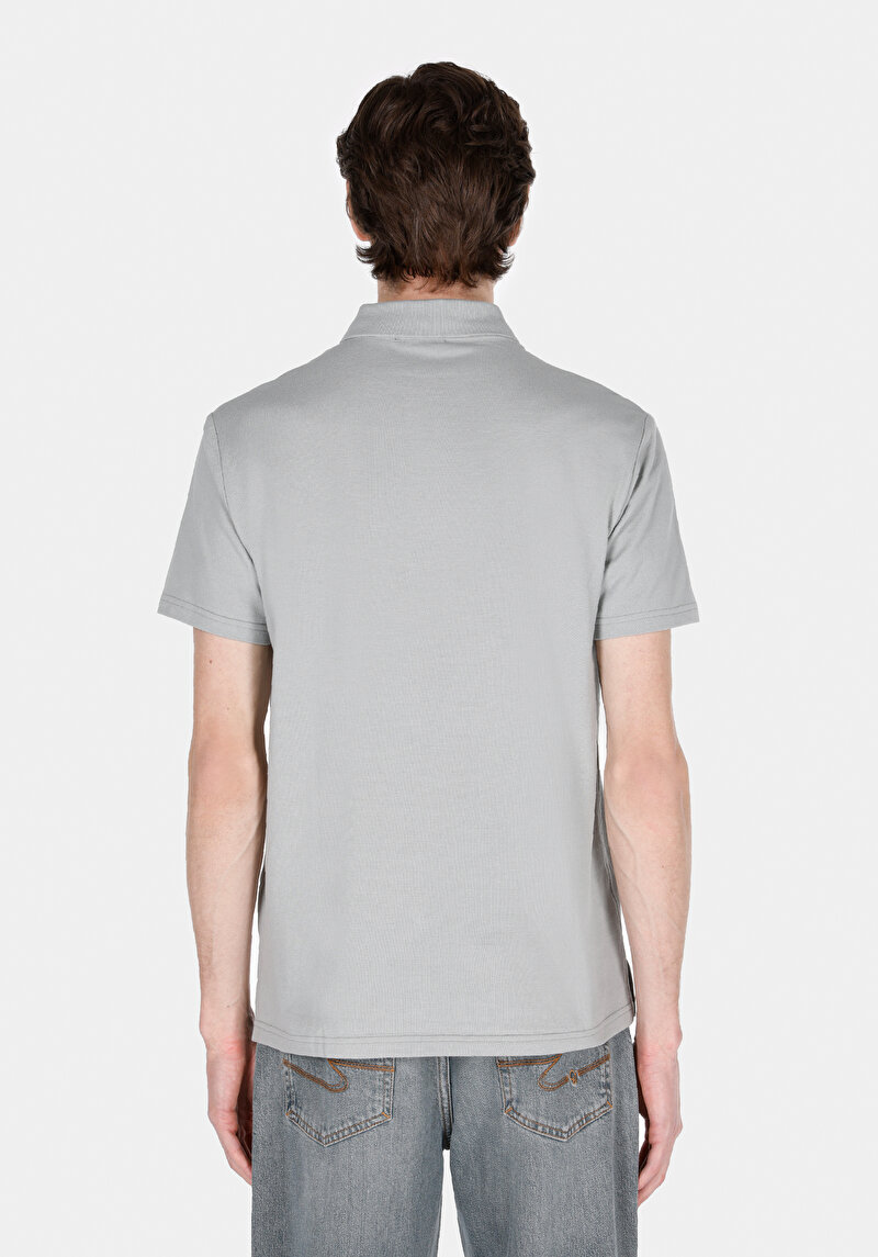 Regular Fit Polo Yaka Düz Erkek Gri Örme Kısa Kol Tişört