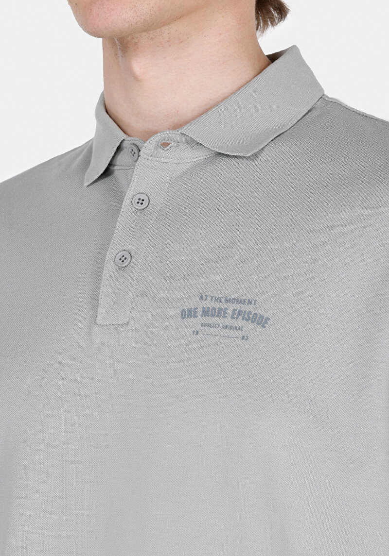 Regular Fit Polo Yaka Düz Erkek Gri Örme Kısa Kol Tişört