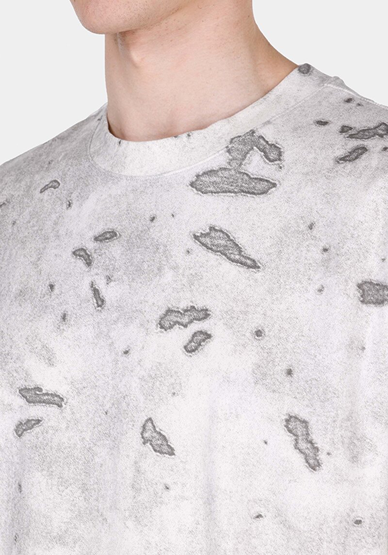 Comfort Fit Yuvarlak Yaka Baskılı Erkek Gri Kısa Kol Tişört