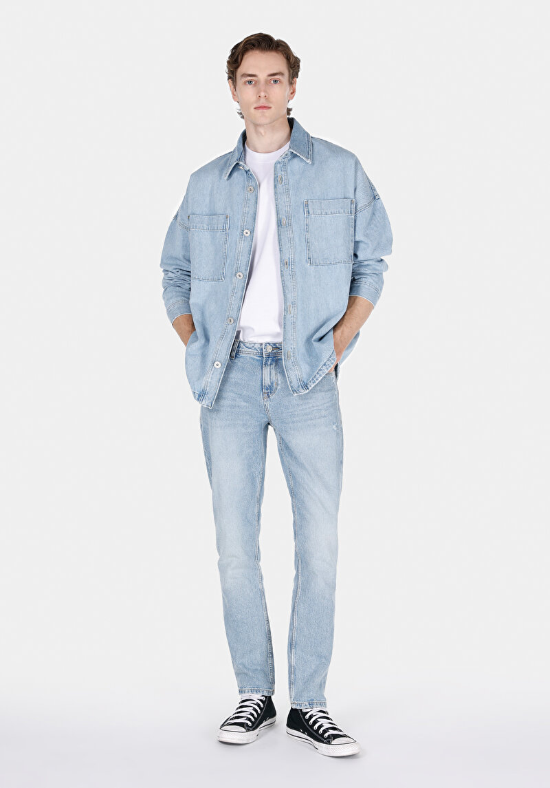 Straight Fit Düşük Bel Düz Paça Erkek İndigo Jean Pantolon