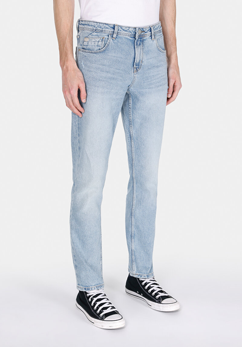 Straight Fit Düşük Bel Düz Paça Erkek İndigo Jean Pantolon