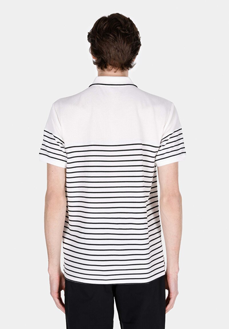 Regular Fit Polo Yaka Jakarlı Erkek Beyaz Kısa Kol Tişört