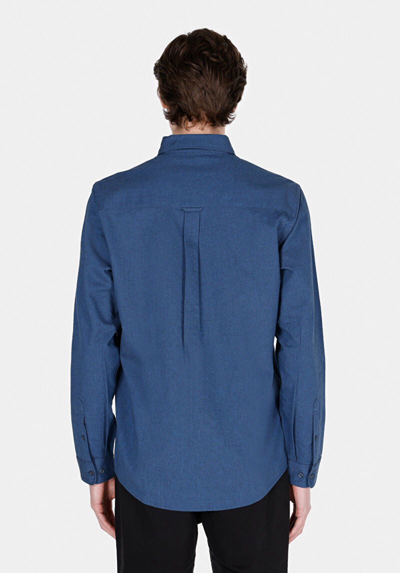 Regular Fit Shirt Neck Düz Erkek Lacivert Uzun Kol Gömlek