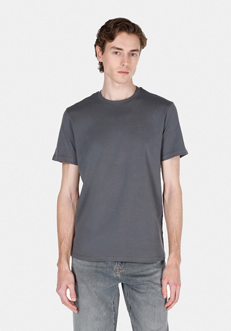 Regular Fit Yuvarlak Yaka Düz Erkek Antrasit Kısa Kol Tişört
