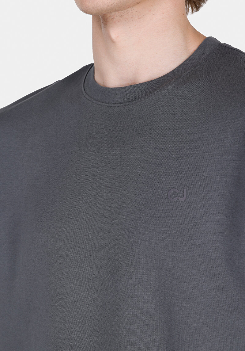 Regular Fit Yuvarlak Yaka Düz Erkek Antrasit Kısa Kol Tişört