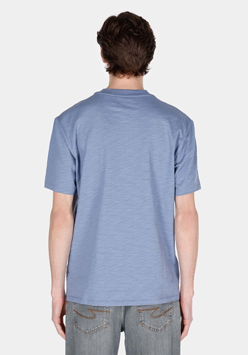Comfort Fit Yuvarlak Yaka Düz Erkek Mavi Kısa Kol Tişört