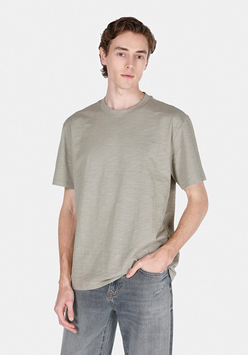 Comfort Fit Yuvarlak Yaka Düz Erkek Yeşil Kısa Kol Tişört