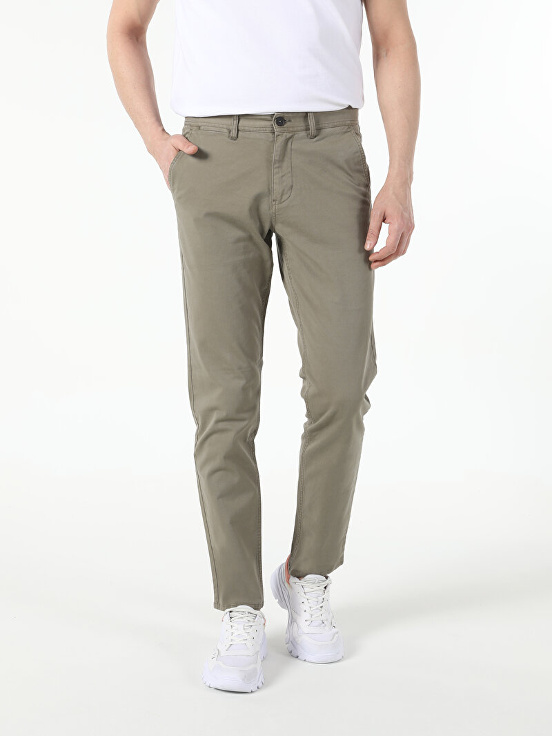 Regular Fit Orta Bel Düz Paça Erkek Yeşil  Pantolon