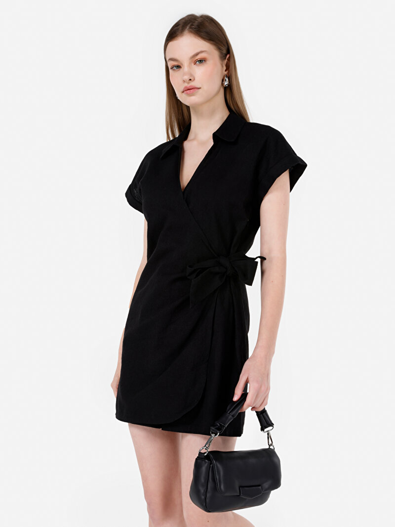 Regular Fit Dokuma Kadın Siyah Elbise