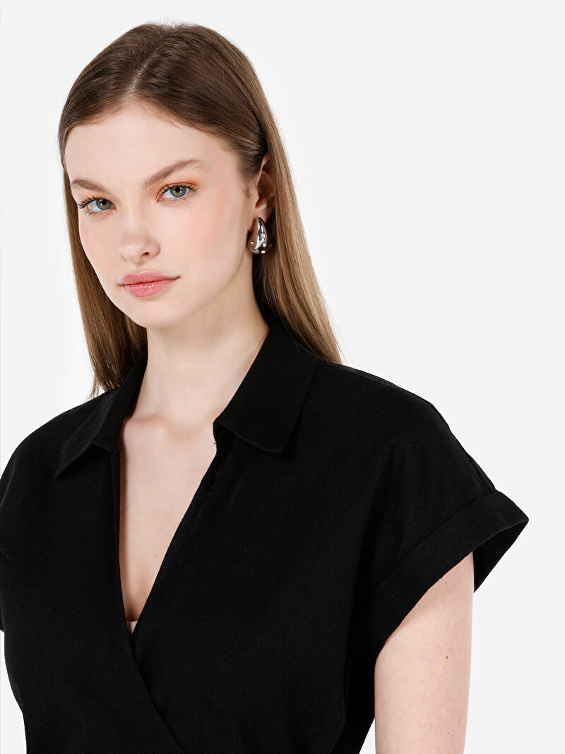 Regular Fit Dokuma Kadın Siyah Elbise