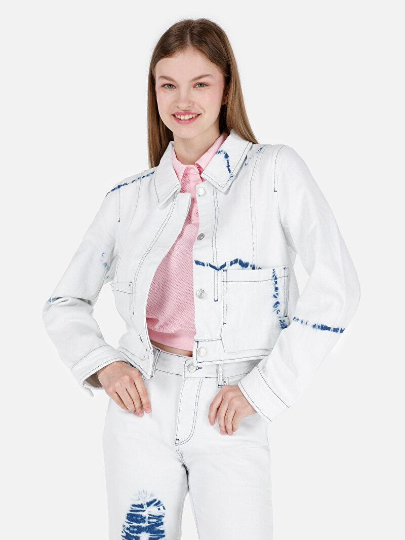 Regular Fit Düğmeli Astarsız Kadın Mavi Ceket