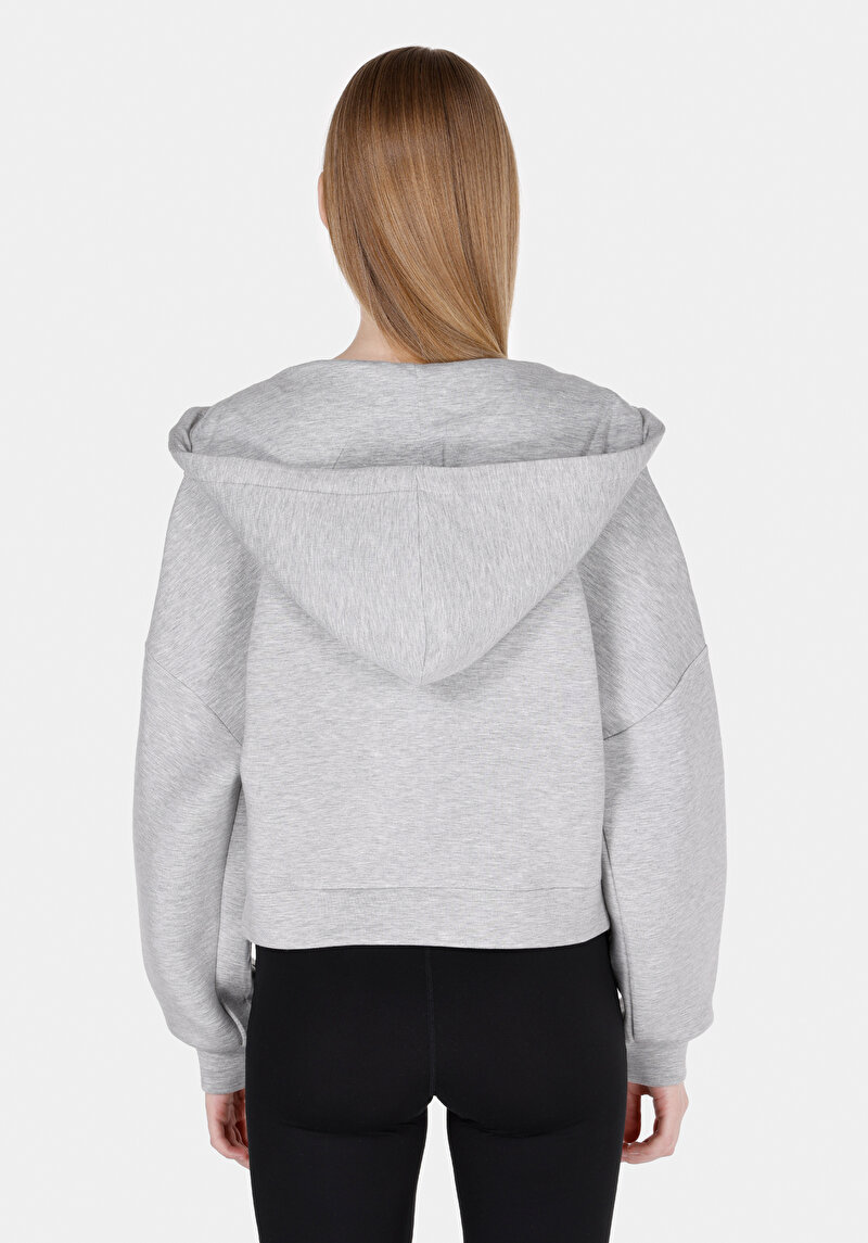 Regular Fit Kapüşonlu Düz Kadın Gri Sweatshirt