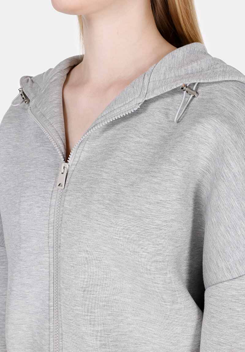 Regular Fit Kapüşonlu Düz Kadın Gri Sweatshirt
