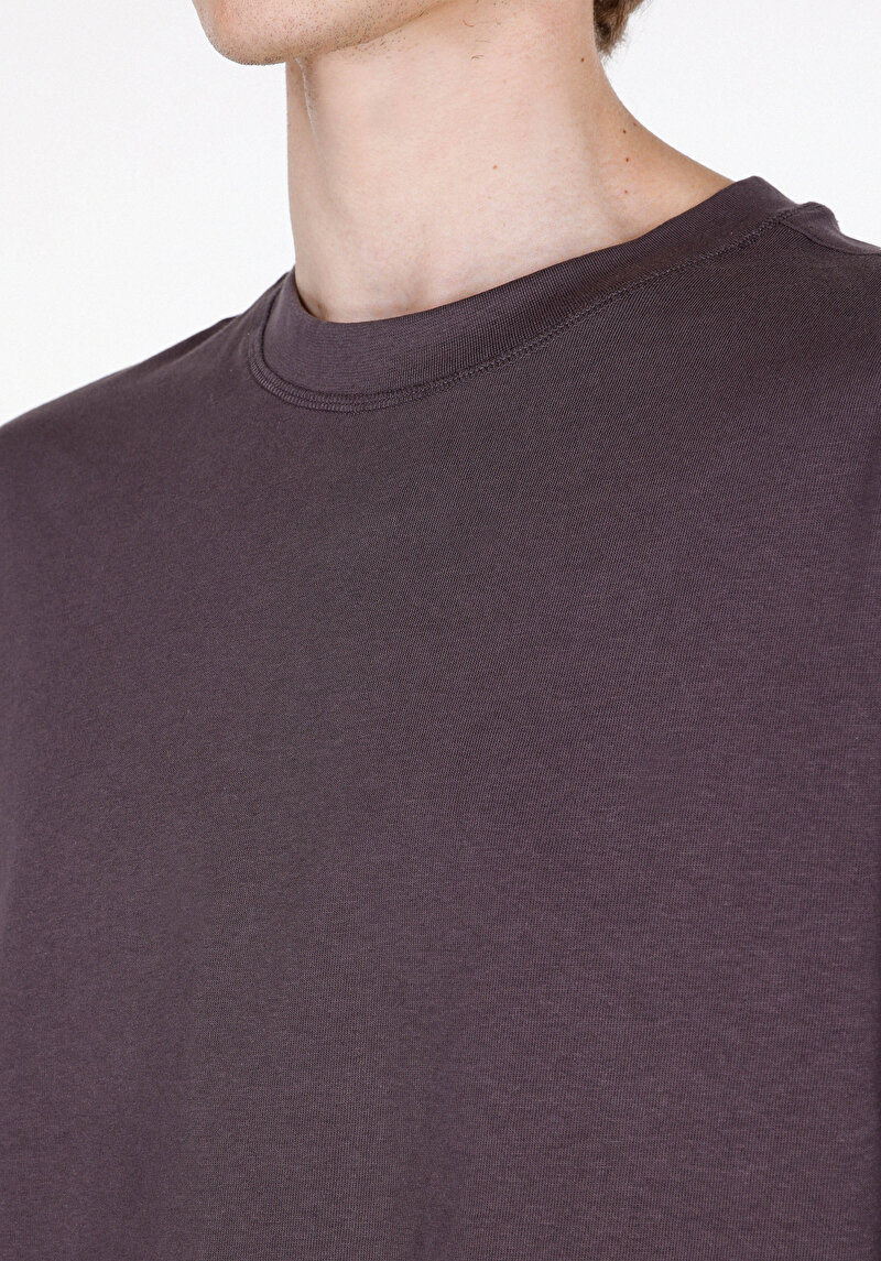 Oversize Fit Yuvarlak Yaka Erkek Antrasit Pamuk Kısa Kollu Tişört