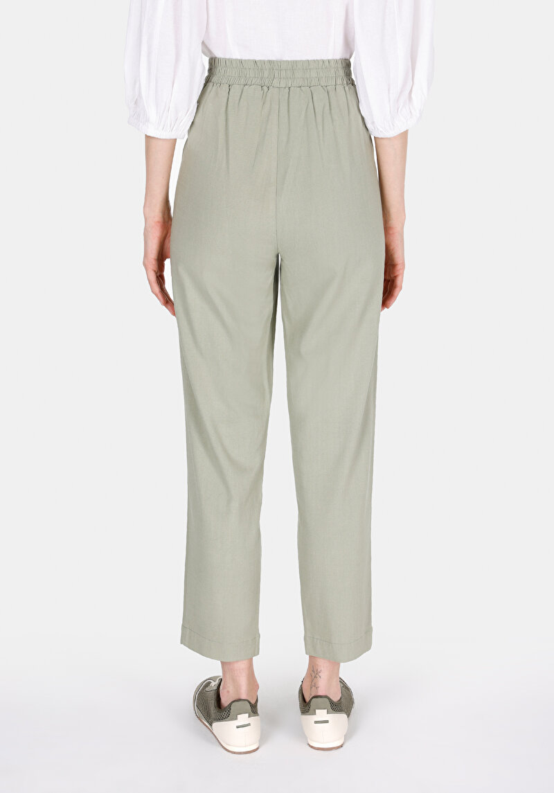 Regular Fit Yüksel Bel Düz Paça Kadın Yeşil Viskon Pantolon