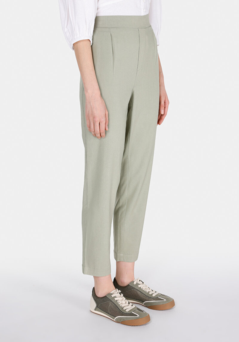 Regular Fit Yüksel Bel Düz Paça Kadın Yeşil Viskon Pantolon