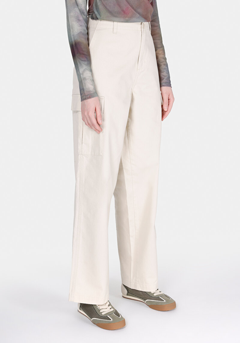 Regular Fit Yüksel Bel Geniş Paça Kadın Bej Pantolon