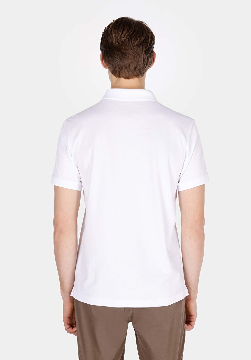 Regular Fit Polo Yaka Düz Erkek Beyaz Pamuklu Cepsiz Kısa Kol Tişört