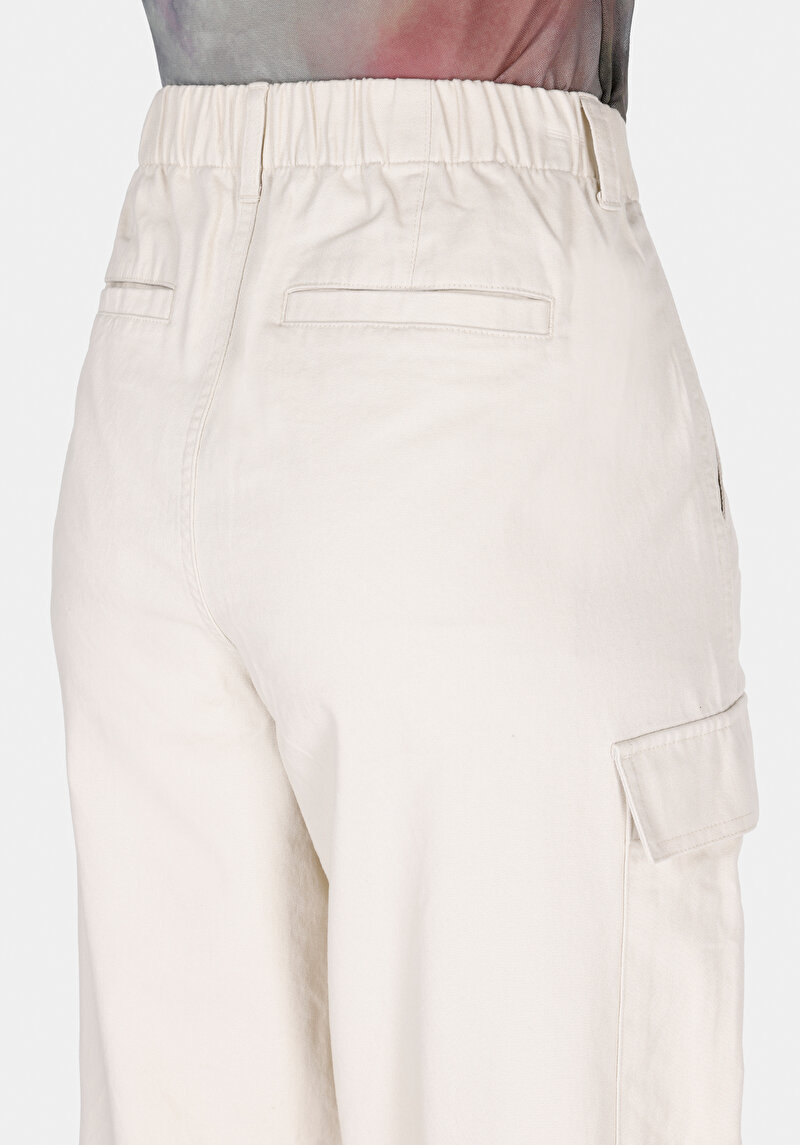 Regular Fit Yüksel Bel Geniş Paça Kadın Bej  Pantolon