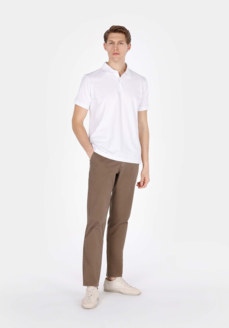 Regular Fit Polo Yaka Düz Erkek Beyaz Pamuklu Cepsiz Kısa Kol Tişört